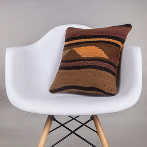 Geometric Brown Kilim Pillow Cover 16x16 4641 - kilimpillowstore
 - 1