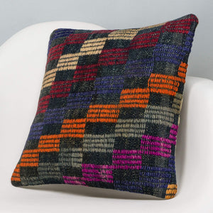 Geometric Multi Color Kilim Pillow Cover 16x16 3073 - kilimpillowstore
 - 2