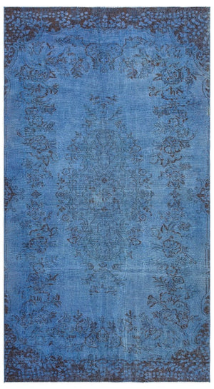 Traditional Design Stone Blue Over Dyed Vintage Rug 5'1'' x 9'3'' ft 154 x 282 cm
