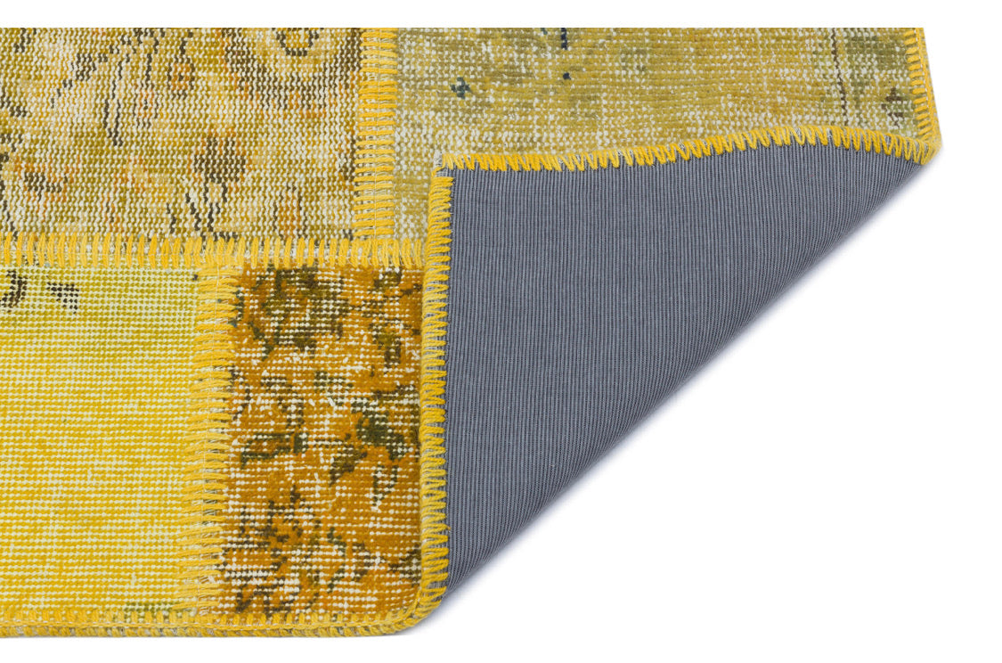 Yellow Over Dyed Patchwork Unique Rug 2&#39;7&#39;&#39; x 4&#39;11&#39;&#39; ft 80 x 150 cm