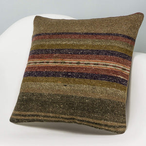 Striped Brown Kilim Pillow Cover 16x16 2820 - kilimpillowstore
 - 2