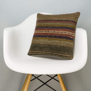 Striped Brown Kilim Pillow Cover 16x16 2820 - kilimpillowstore
 - 1