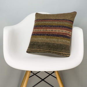 Striped Brown Kilim Pillow Cover 16x16 2820 - kilimpillowstore
 - 1