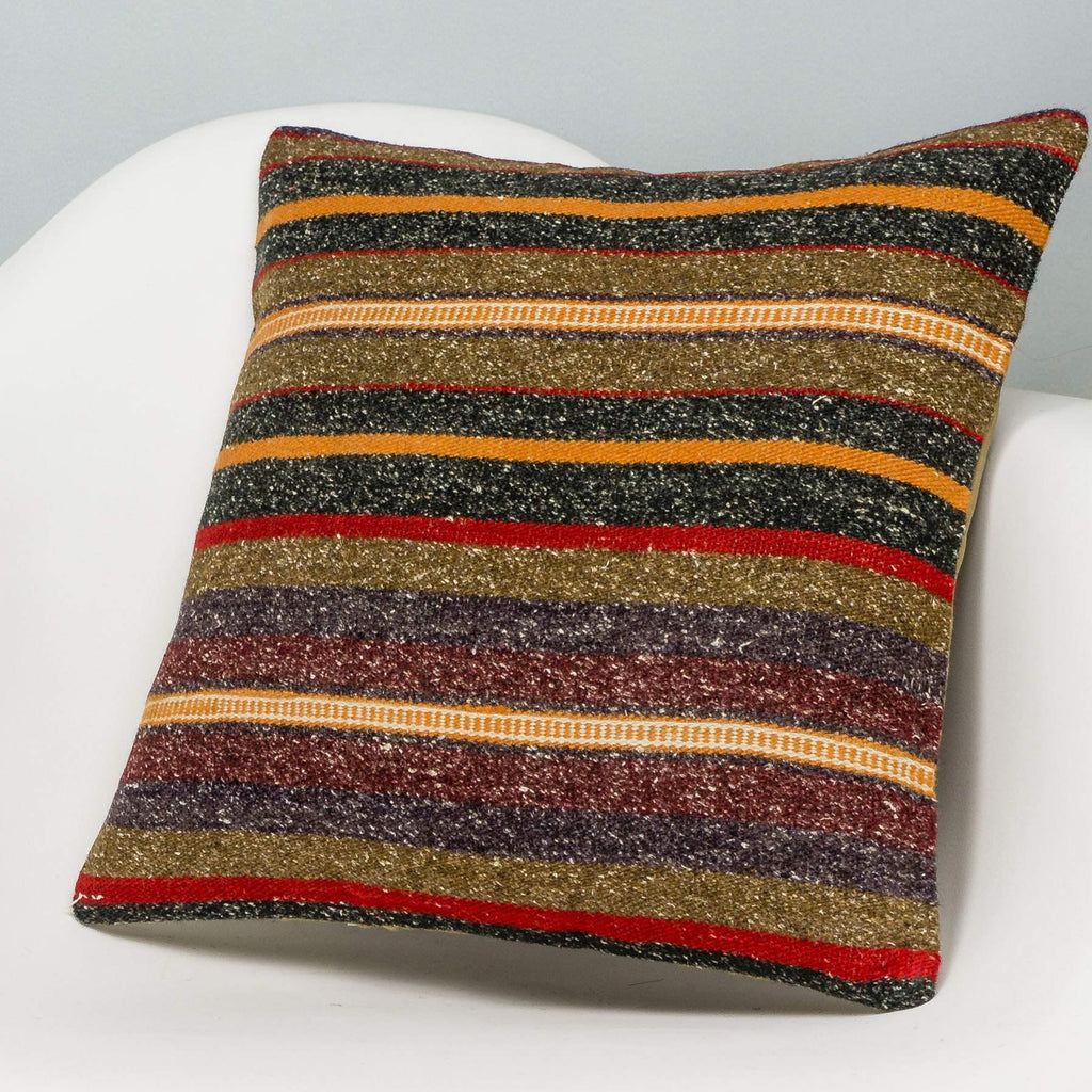Striped Brown Kilim Pillow Cover 16x16 2834 - kilimpillowstore
 - 2