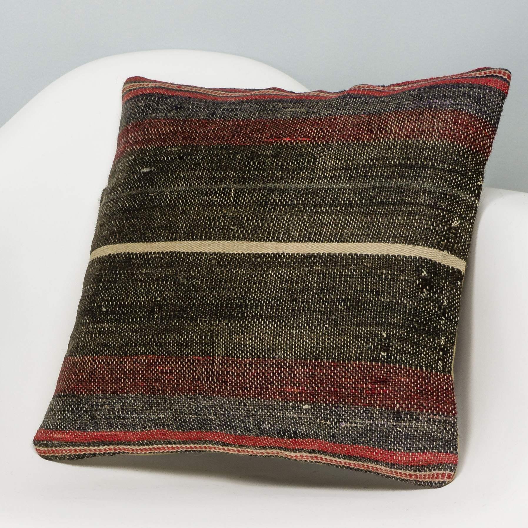 Striped Brown Kilim Pillow Cover 16x16 2855 - kilimpillowstore
 - 2