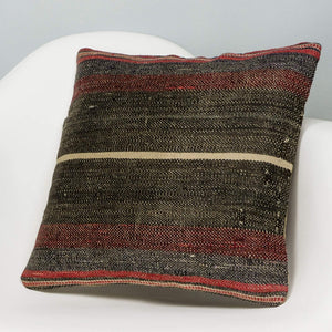Striped Brown Kilim Pillow Cover 16x16 2855 - kilimpillowstore
 - 2