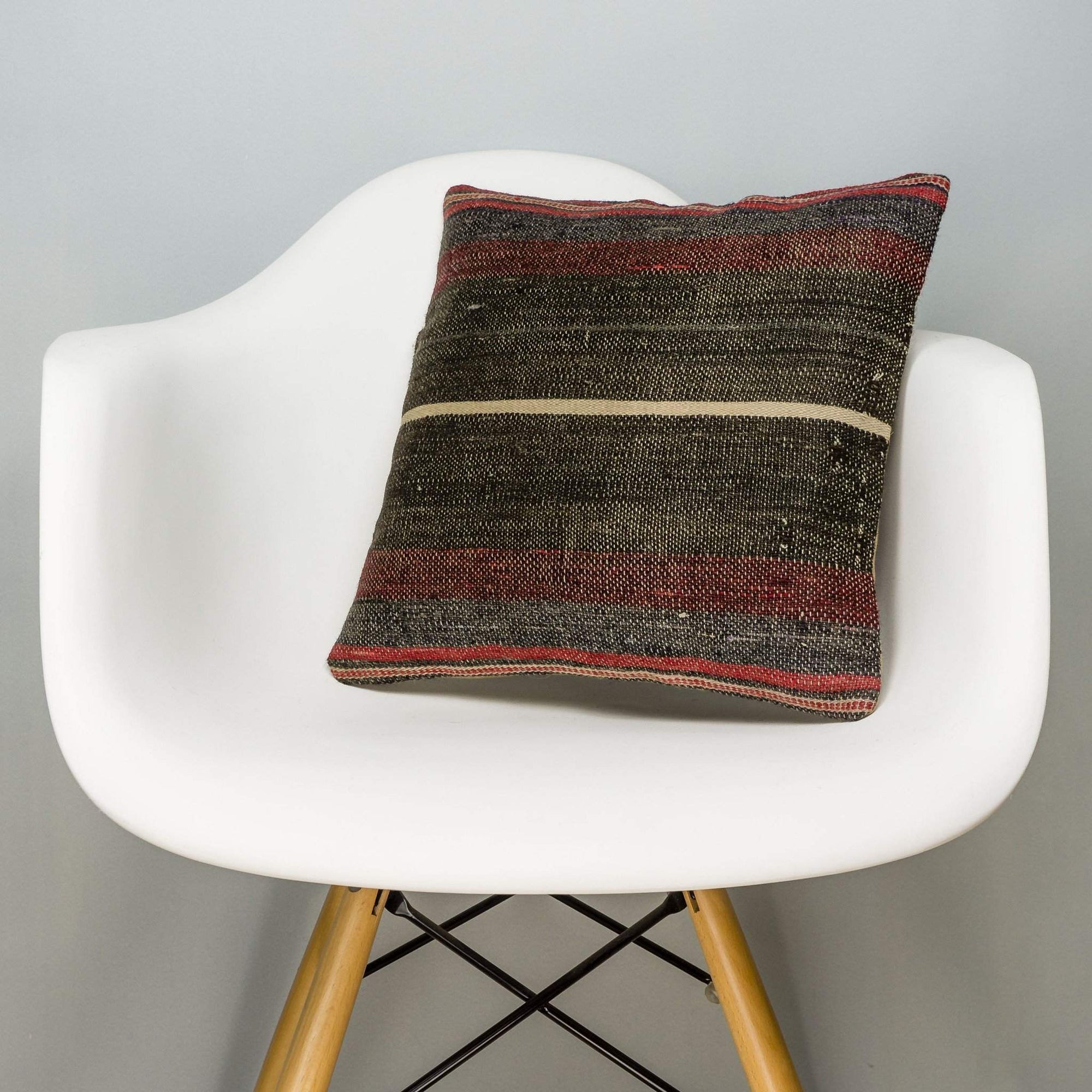 Striped Brown Kilim Pillow Cover 16x16 2855 - kilimpillowstore
 - 1