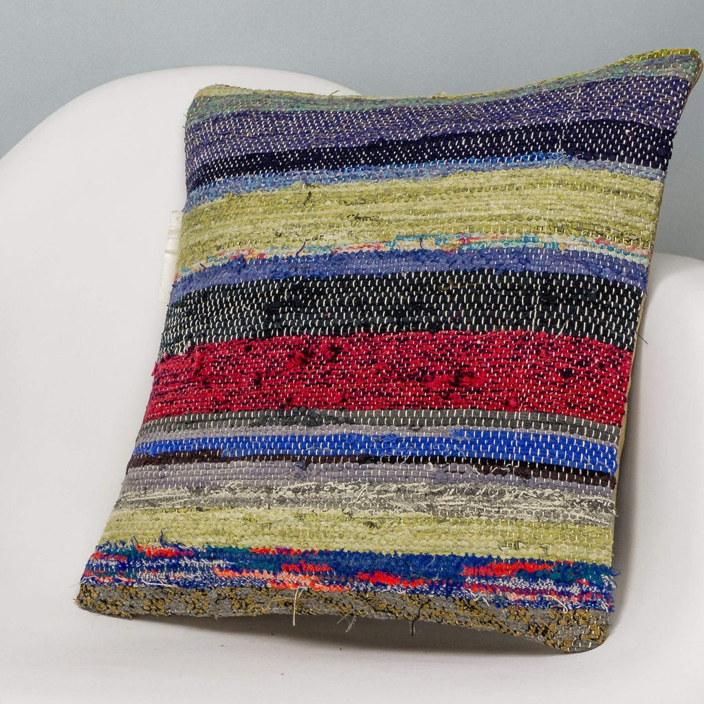 Striped Multi Color Kilim Pillow Cover 16x16 3046 - kilimpillowstore
 - 2