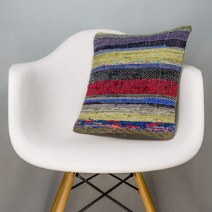 Striped Multi Color Kilim Pillow Cover 16x16 3046 - kilimpillowstore
 - 1