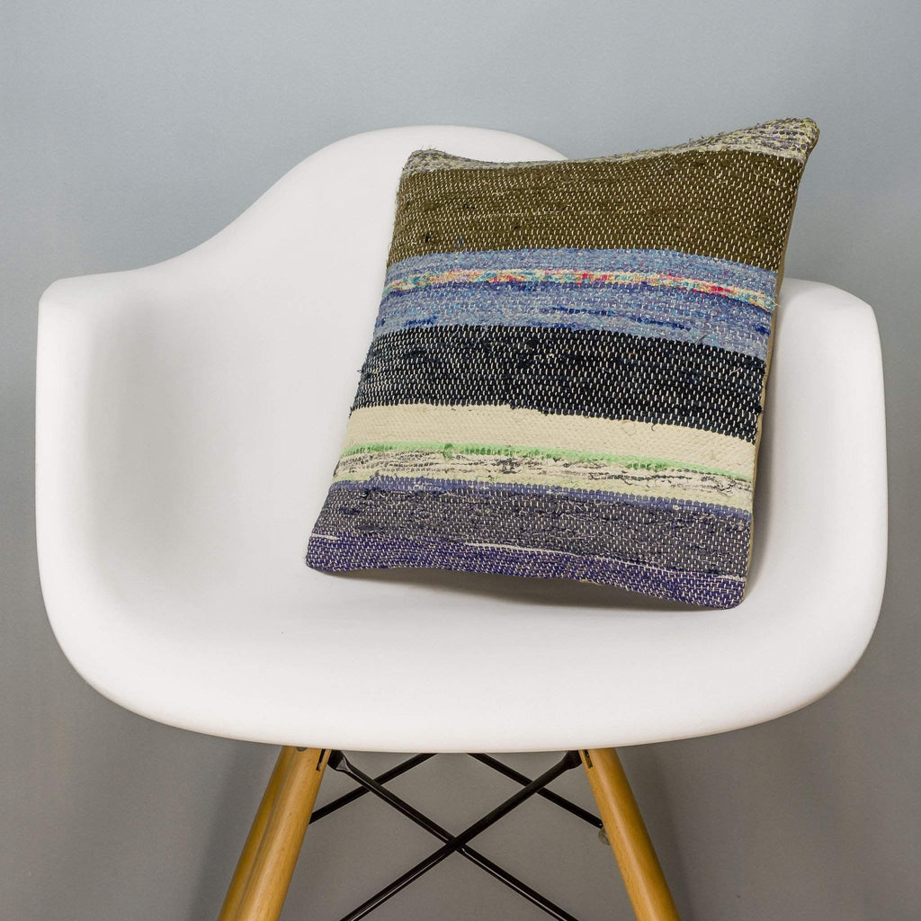 Striped Multi Color Kilim Pillow Cover 16x16 3062 - kilimpillowstore
 - 1