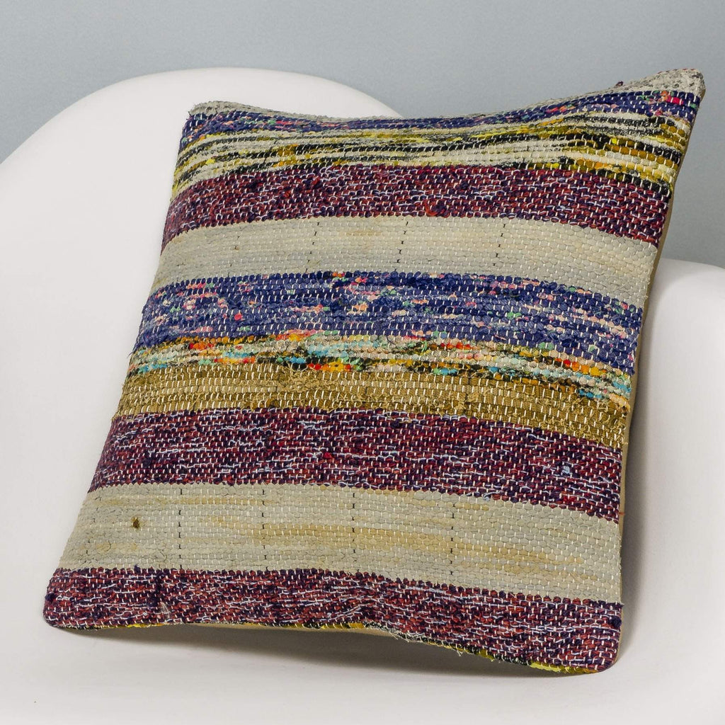 Striped Multi Color Kilim Pillow Cover 16x16 3066 - kilimpillowstore
 - 2