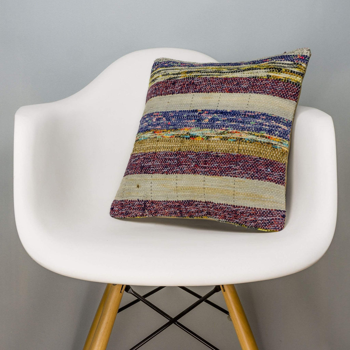 Striped Multi Color Kilim Pillow Cover 16x16 3066 - kilimpillowstore
 - 1