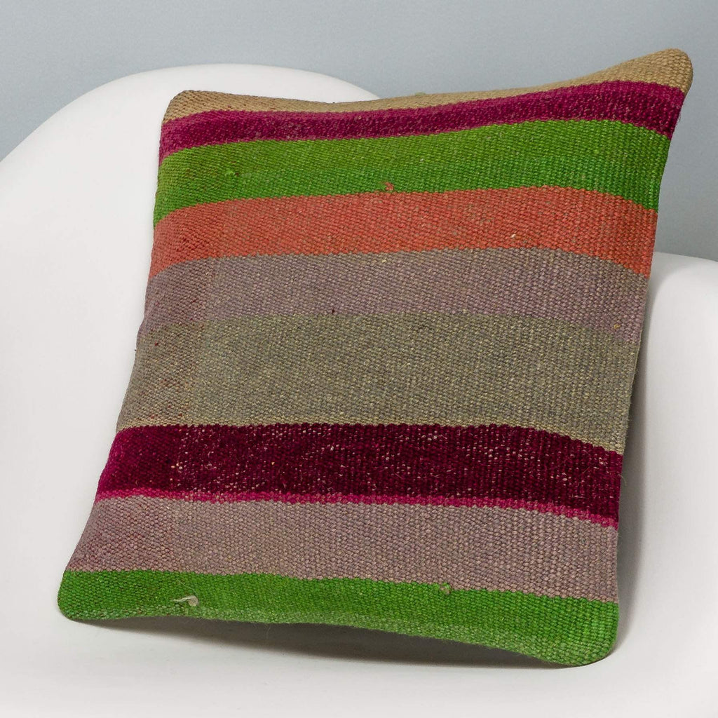 Striped Multi Color Kilim Pillow Cover 16x16 3234 - kilimpillowstore
 - 2