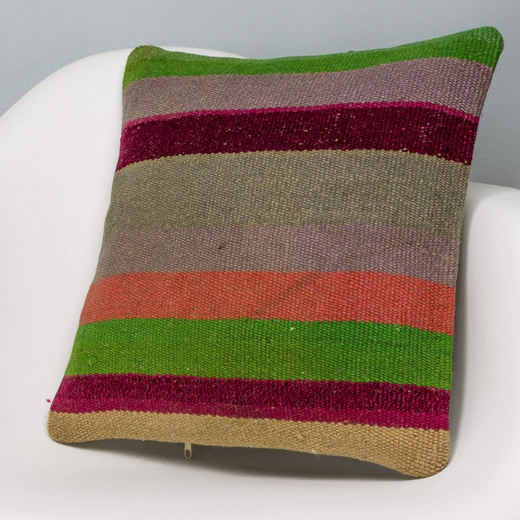 Striped Multi Color Kilim Pillow Cover 16x16 3236 - kilimpillowstore
 - 2