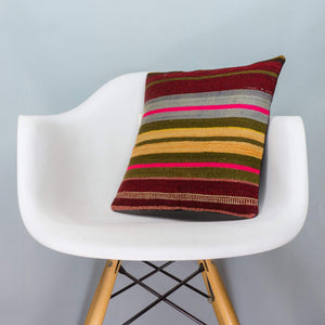 Striped Multi Color Kilim Pillow Cover 16x16 4012 - kilimpillowstore
 - 1