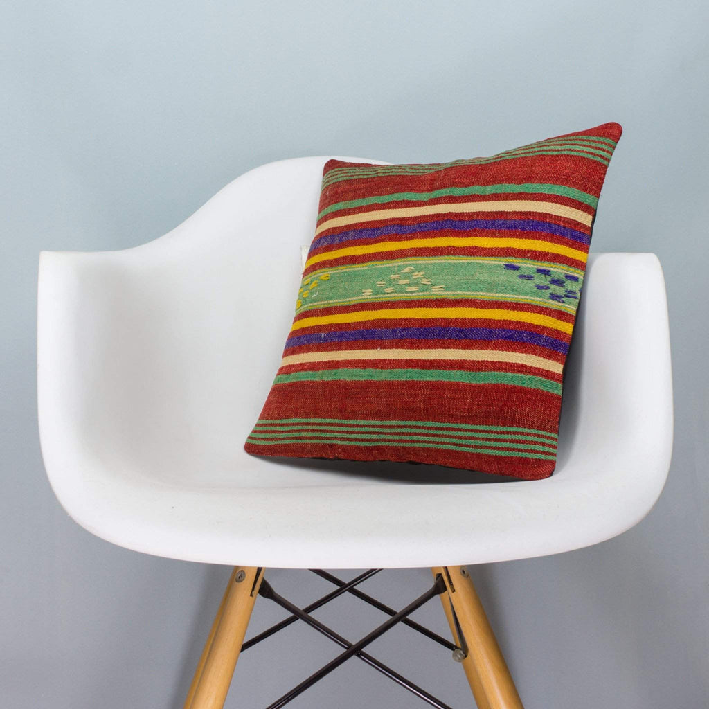 Striped Multi Color Kilim Pillow Cover 16x16 4015 - kilimpillowstore
 - 1