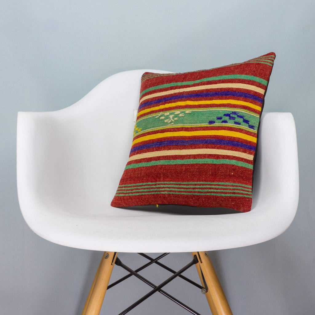 Striped Multi Color Kilim Pillow Cover 16x16 4016 - kilimpillowstore
 - 1