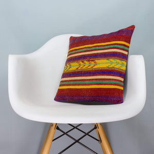 Striped Multi Color Kilim Pillow Cover 16x16 4018 - kilimpillowstore
 - 1