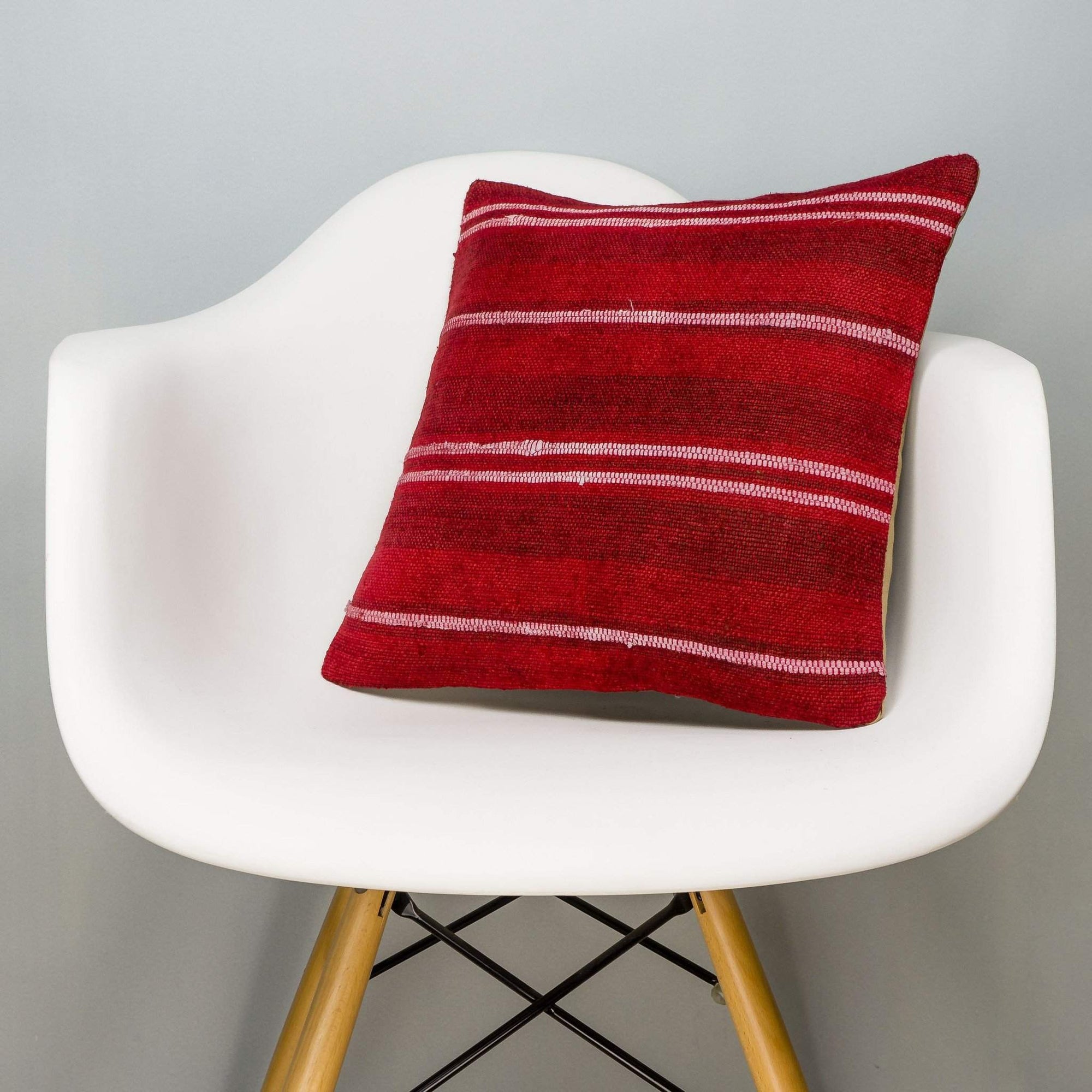 Striped Red Kilim Pillow Cover 16x16 2866 - kilimpillowstore
 - 1