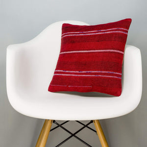 Striped Red Kilim Pillow Cover 16x16 2870 - kilimpillowstore
 - 1